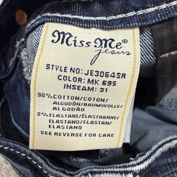Miss Me Jeans Womens 29 Blue Signature Skinny Embellished Rhinestone Whiskers - Picture 3 of 10